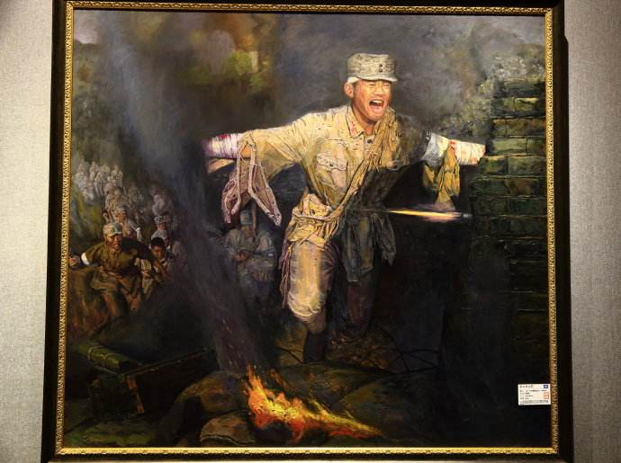 根据真实事迹绘制的油画《第一位堵枪眼的战士—徐佳标(资料图)