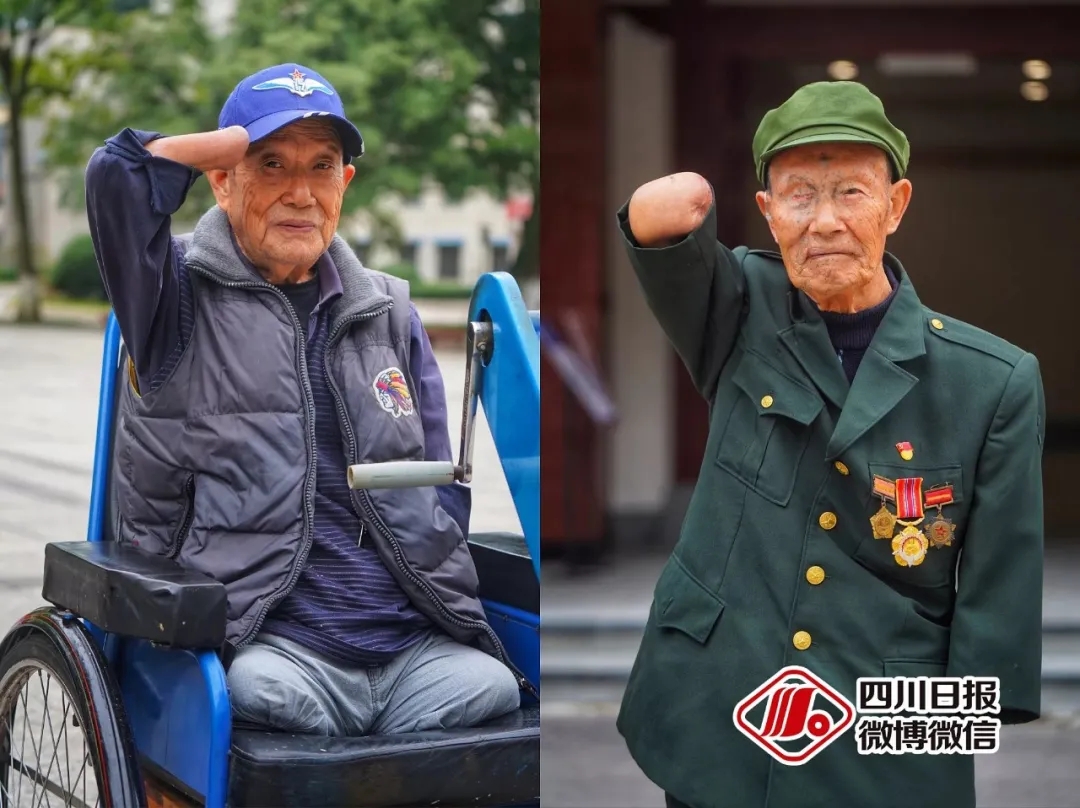 焦点图两位老人曾在荣军院 一起学习用残臂穿衣,写字等 度过了生命中