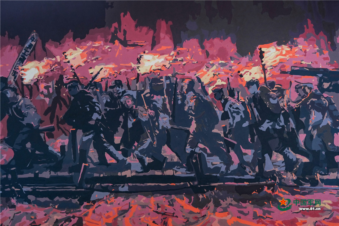 150位中学生倾力创作长征主题油画地球上的红飘带